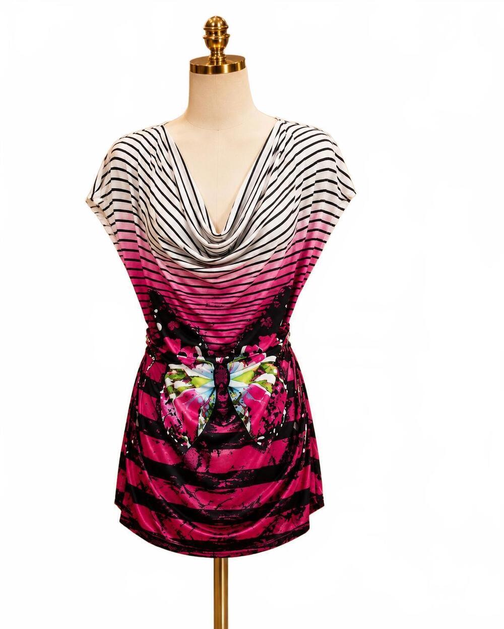 NEW PARIS PARIS women's belted cowl neck tunic top in butterfly fuchsia